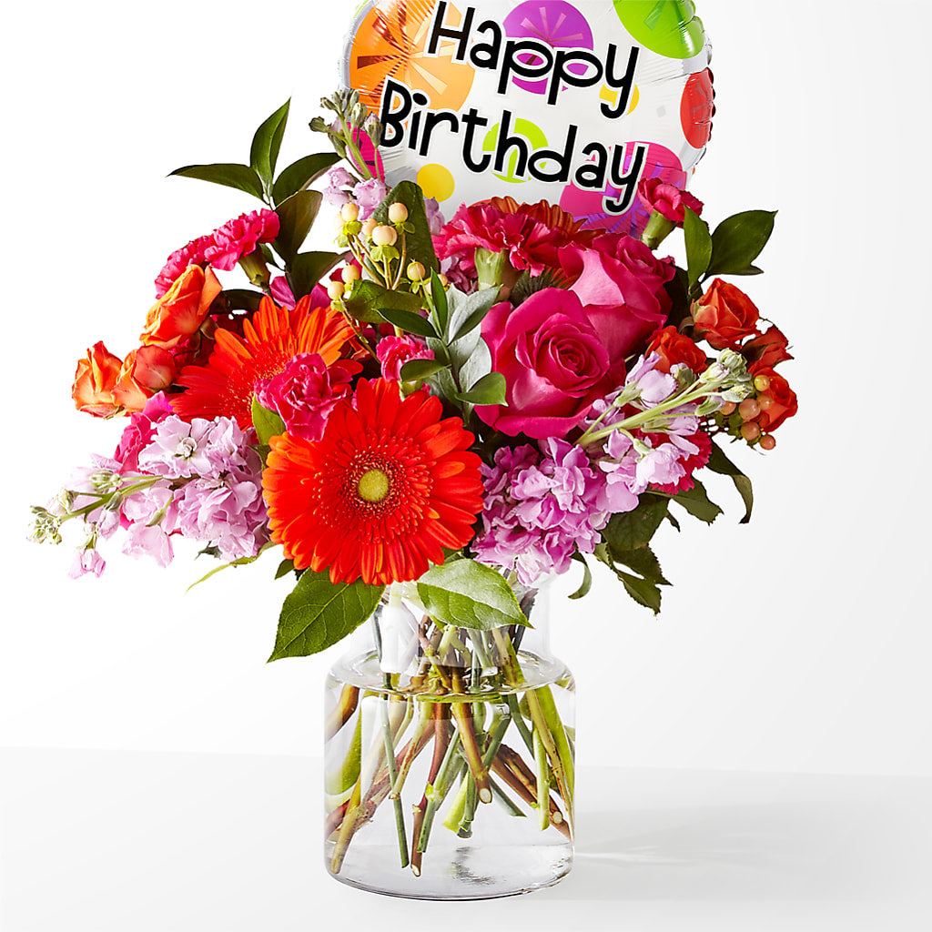 Fiesta Bouquet with Birthday Balloon – BLOSSOMS & BALLOONS FLORIST, Roseville CA