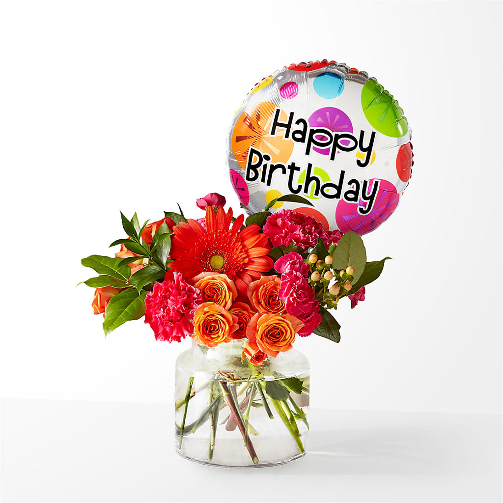 Fiesta Bouquet with Birthday Balloon – BLOSSOMS & BALLOONS FLORIST, Roseville CA