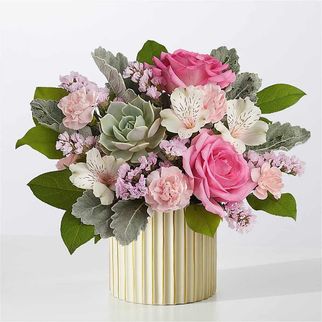 Dusty Rose Bouquet with Ivory Vase – BLOSSOMS & BALLOONS FLORIST, Roseville CA