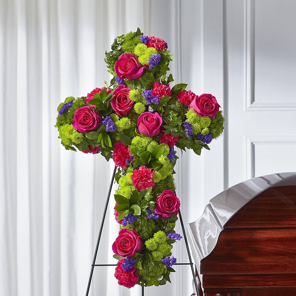 Tribute Rose Floral Cross – BLOSSOMS & BALLOONS FLORIST, Roseville CA