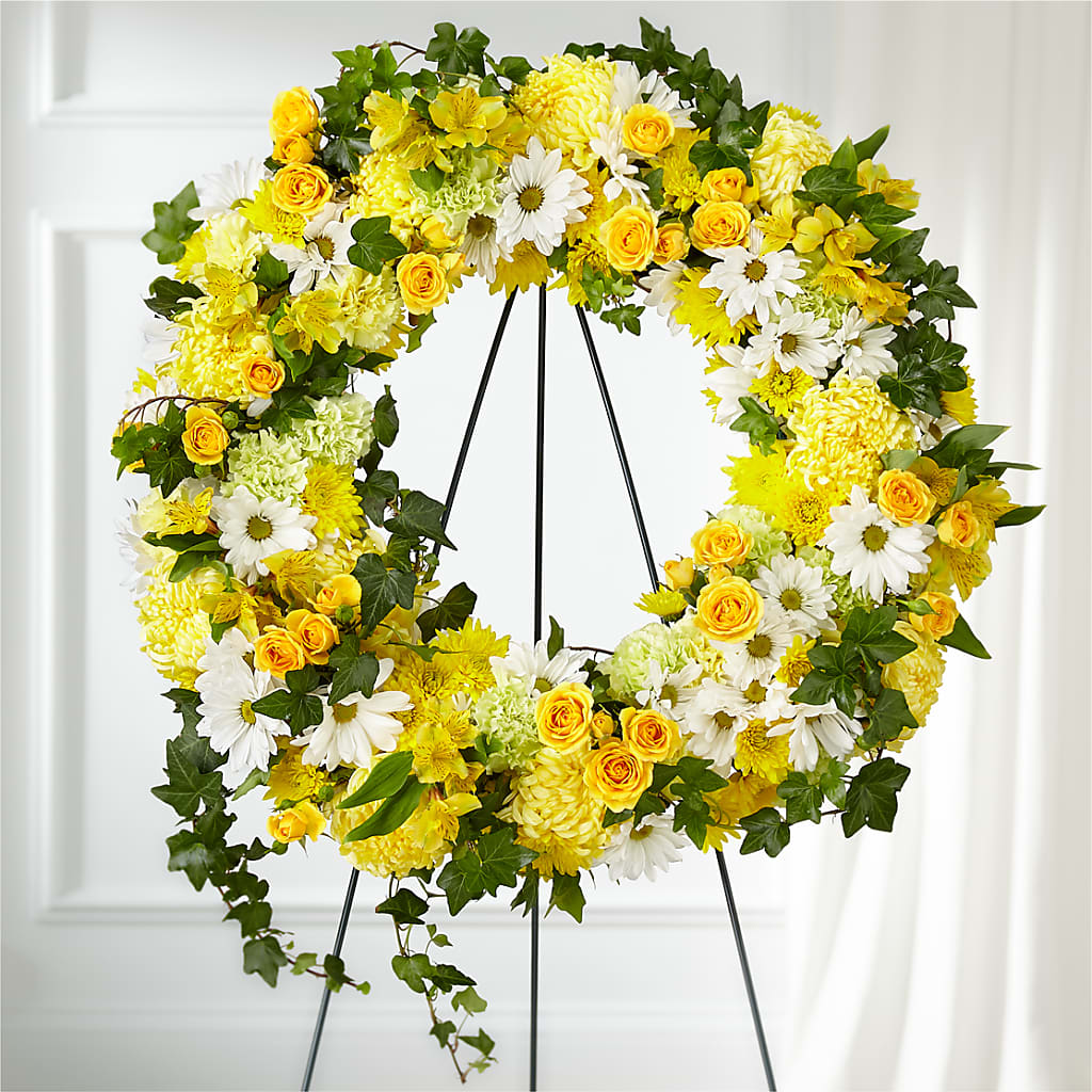 Golden Remembrance Wreath – BLOSSOMS & BALLOONS FLORIST, Roseville CA
