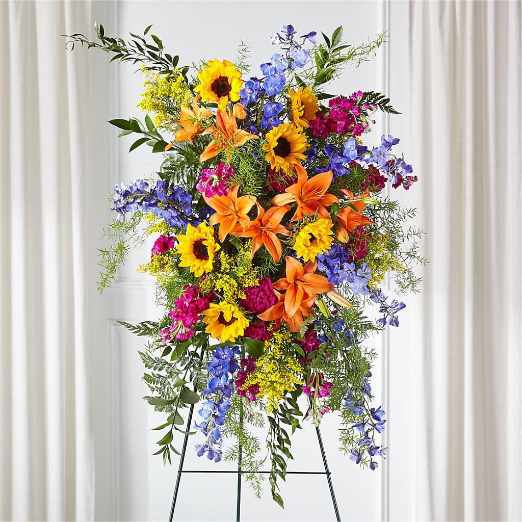 Sunlit Memories Standing Spray (Standard) – BLOSSOMS & BALLOONS FLORIST, Roseville CA