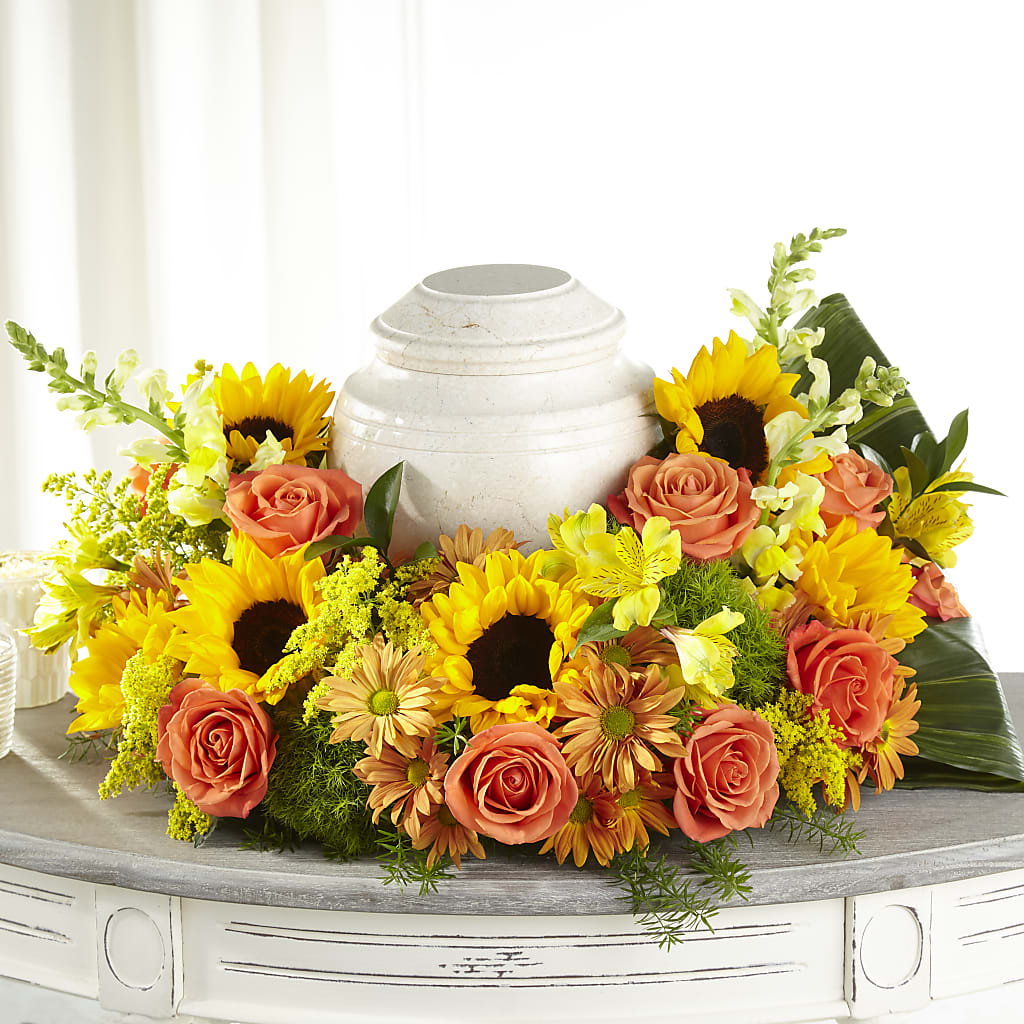 Faithful Sunflower Cremation Adornment – BLOSSOMS & BALLOONS FLORIST, Roseville CA