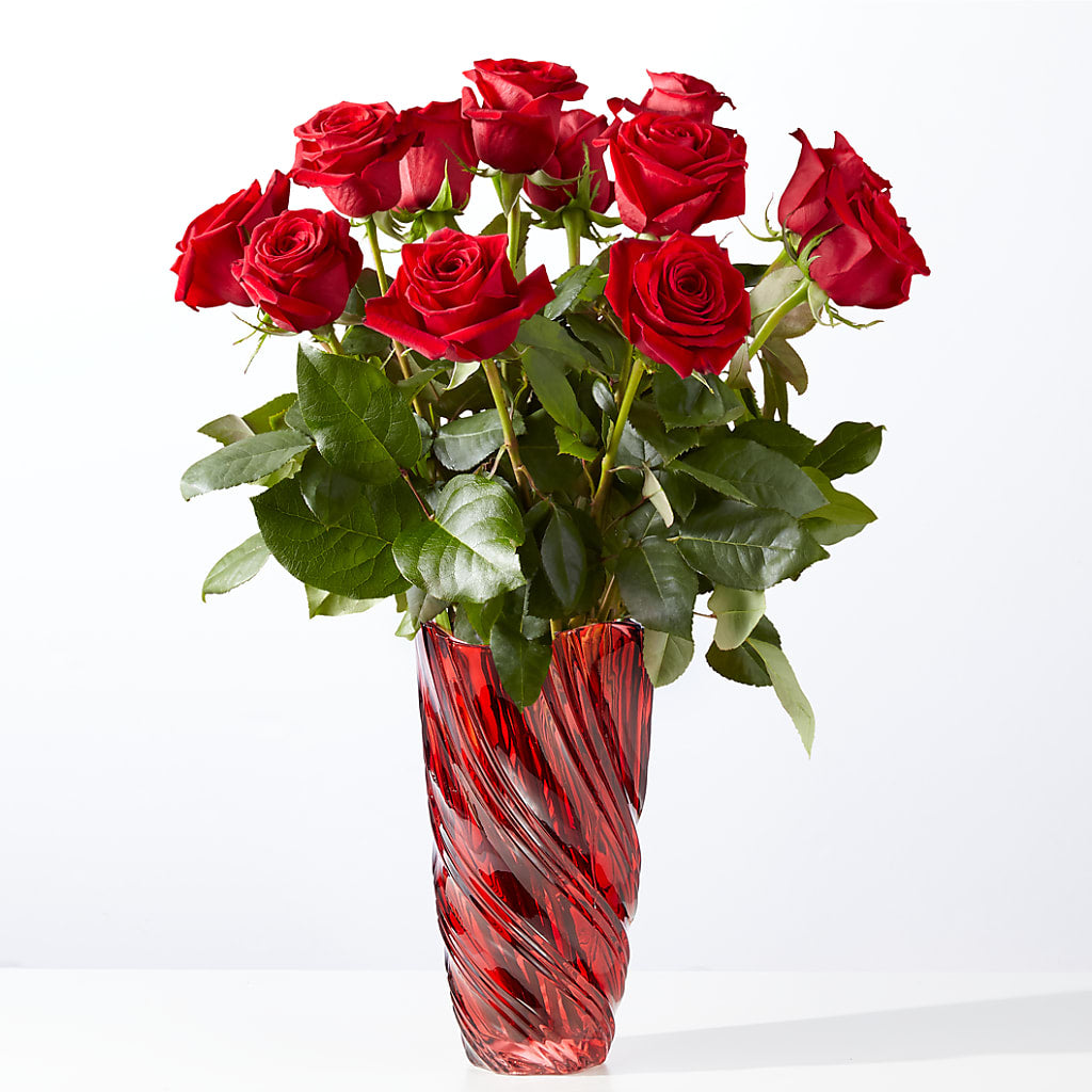 Classic Love Red Rose Bouquet with Luxe Swirl Vase – BLOSSOMS & BALLOONS FLORIST, Roseville CA