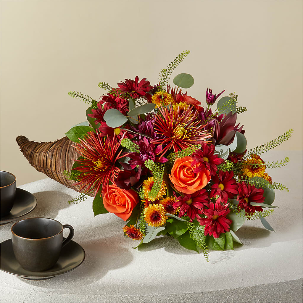 Autumn Herald Cornucopia – BLOSSOMS & BALLOONS FLORIST, Roseville CA