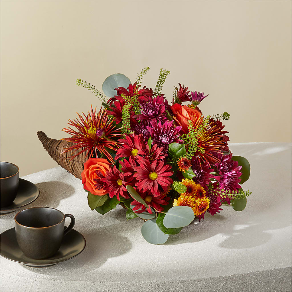 Autumn Herald Cornucopia – BLOSSOMS & BALLOONS FLORIST, Roseville CA