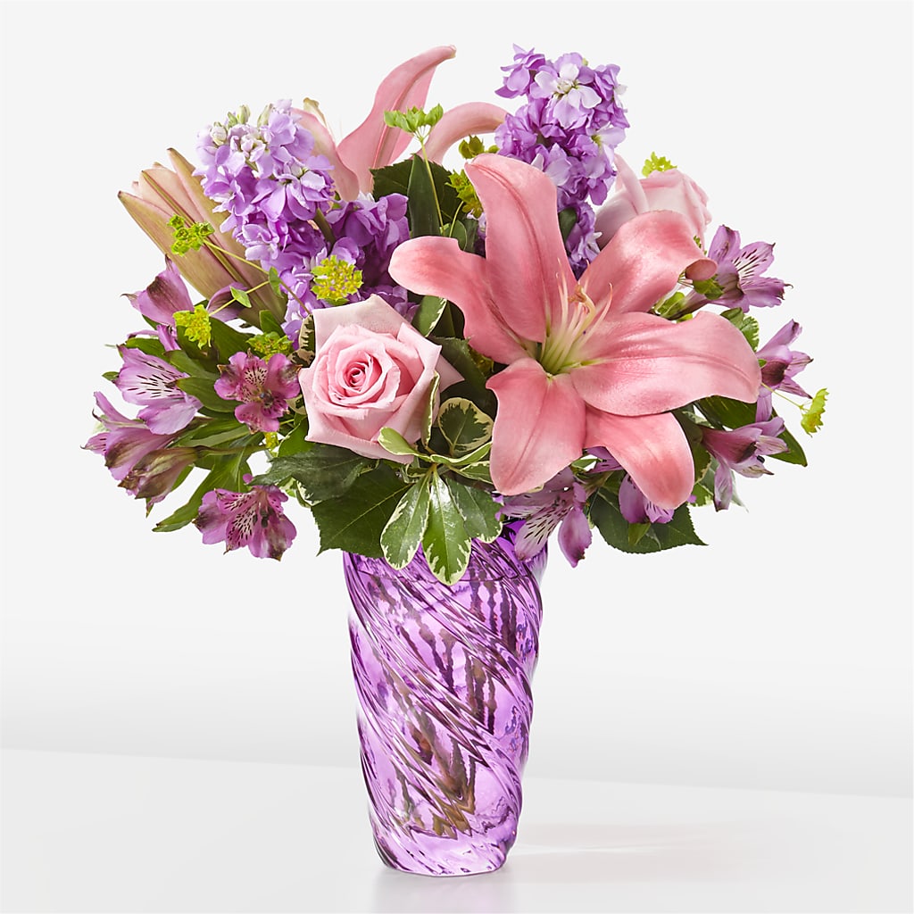 Precious Petals Bouquet with Luxe Swirl Vase – BLOSSOMS & BALLOONS FLORIST, Roseville CA