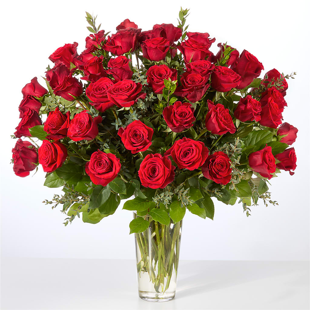 Forever Yours Fifty Stem Red Rose Bouquet – BLOSSOMS & BALLOONS FLORIST, Roseville CA