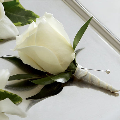 White Rose Boutonniere – BLOSSOMS & BALLOONS FLORIST, Roseville CA